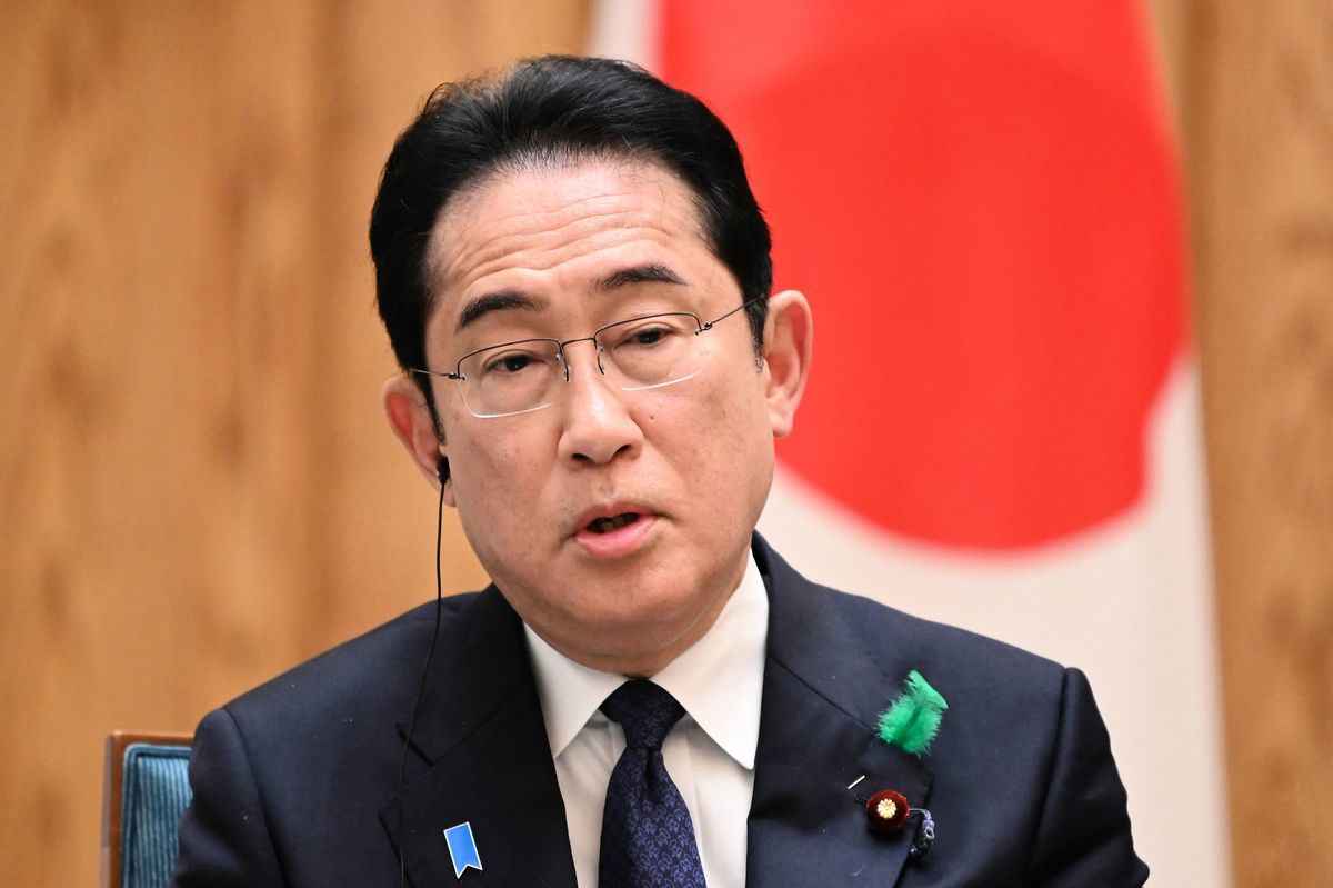 資料圖。圖為2023年4月20日，日本首相岸田文雄（Fumio Kishida）在首相官邸與外國媒體舉行集體會談時回答問題。（Kazuhiro Nogi/AFP via Getty Images）