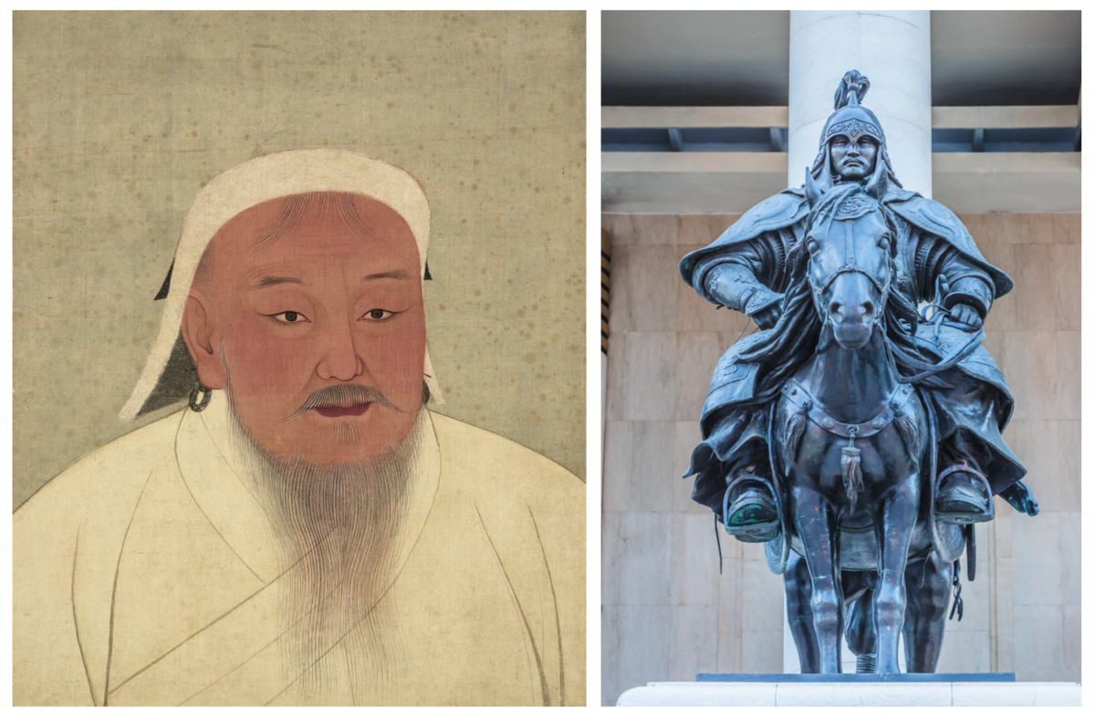 圖為成吉思汗畫像和博爾朮雕像。（公有領域／Shutterstock）