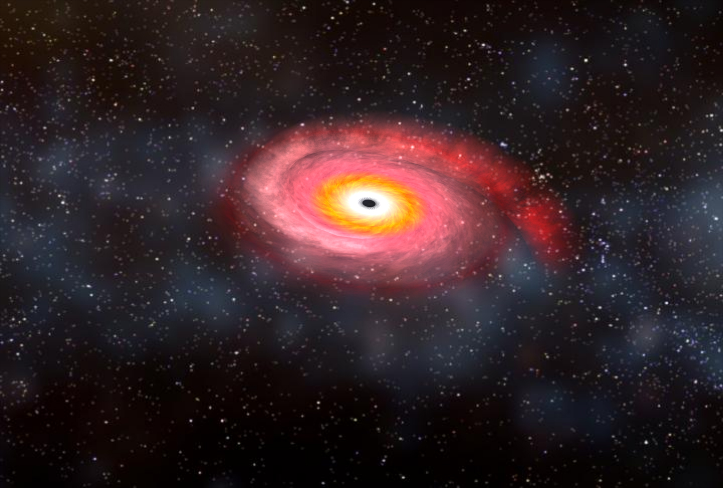 美國激光干涉引力波天文台（LIGO）公佈，科學家首次觀測到黑洞吞噬中子星的引力波爆發事件。更加神奇的是，這種劇烈的合併事件僅僅在十天後又在宇宙另一個區域再次發生。示意圖（Credit: Dana Berry/NASA）