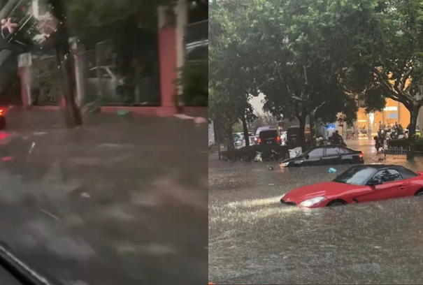 京滬暴雨 航班取消公車停運 高架橋上成河