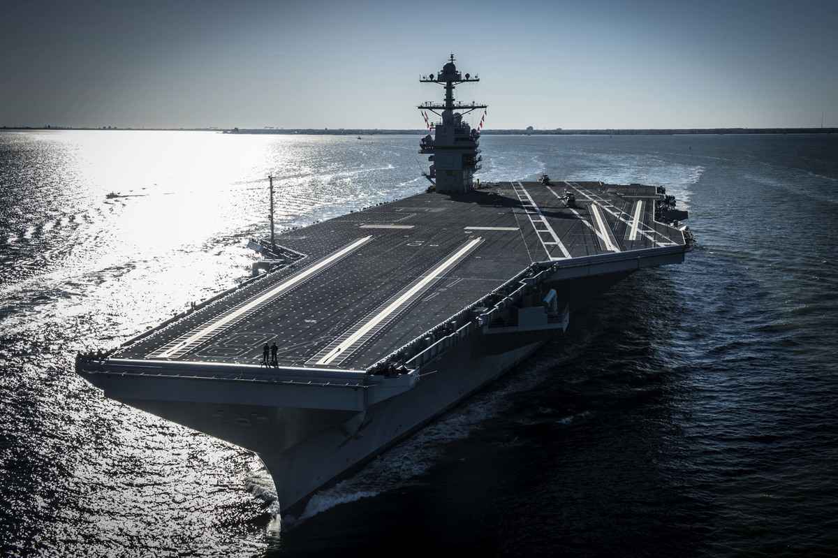 2017年4月8日，美國海軍新的核動力超級航空母艦福特號（USS Gerald R. Ford）開始在海上試航。 （Mass Communication Specialist 2nd Class Ridge Leoni/U.S. Navy via Getty Images）
