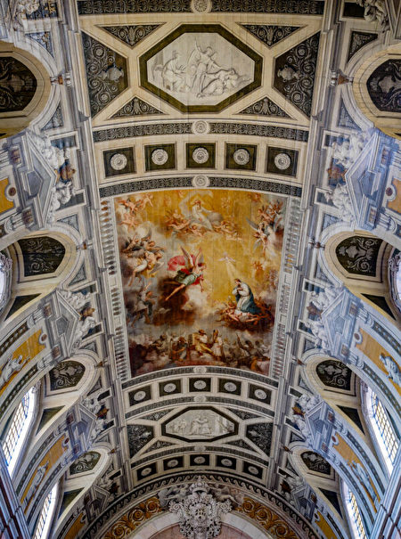 卡瓦略的天花板壁畫作品《天使報喜》，1784年創作，位於葡萄牙里斯本意大利人教堂內（洛雷托聖母教堂）。 （Andreas Manessinger/CC BY-SA 2.0）