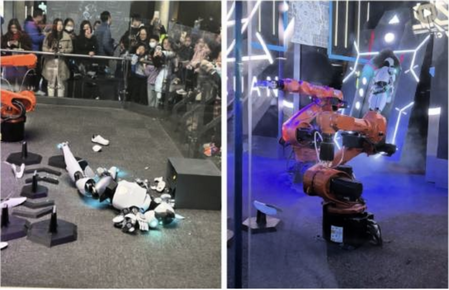 上海機械人表演時意外摔碎 現場一片驚呼