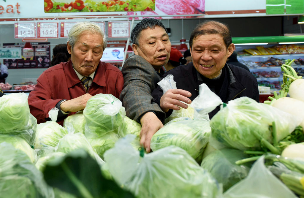 大陸2月份CPI上漲5.2%，其中食品價格按年上漲21.9%。（STR/AFP/Getty Images）