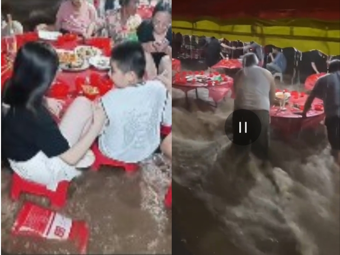 山西婚前宴遇暴雨 網民：真正的「流水席」