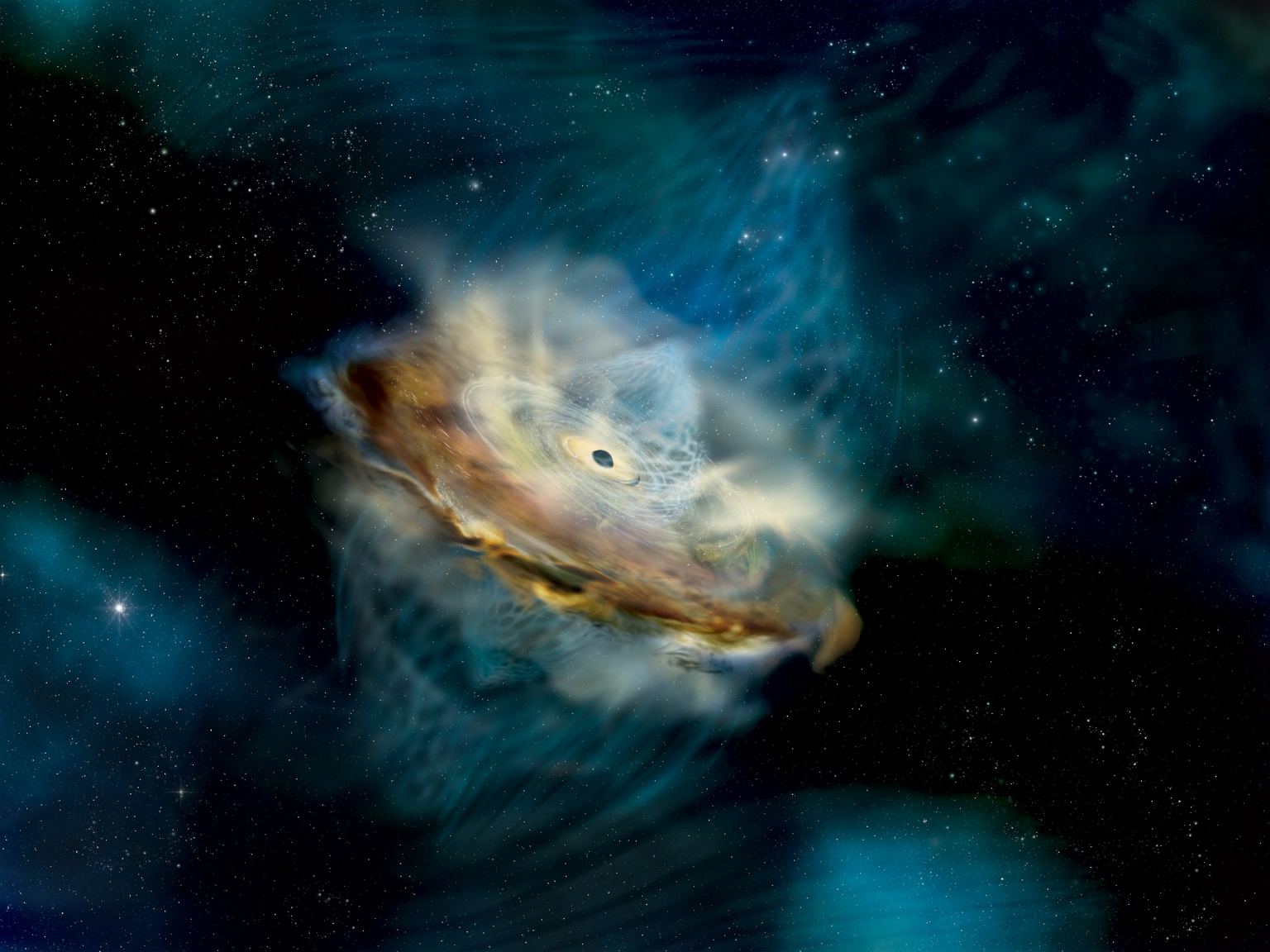 代號為1ES 1927+654的星系內黑洞的藝術假想圖。（NASA/Sonoma State University, Aurore Simonnet）