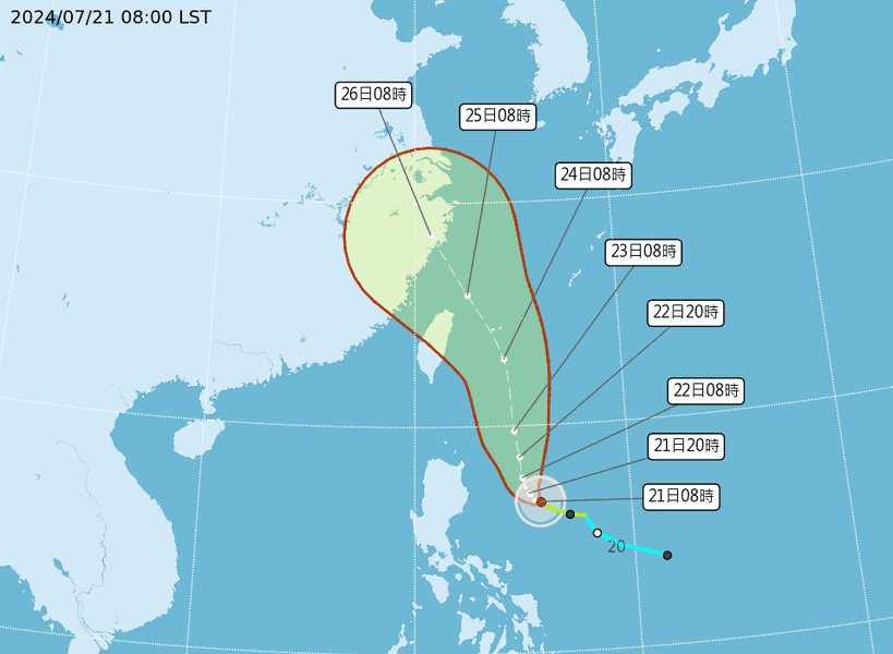 凱米颱風持續增強接近台灣 最快22日晚間發布海上警報