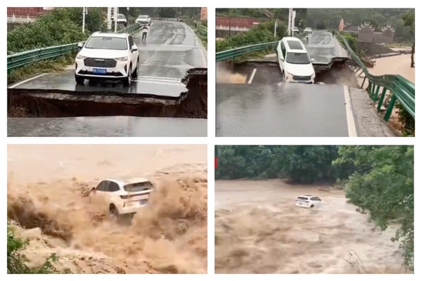 湖北大悟縣特大暴雨 一橋樑垮塌致私家車墜河