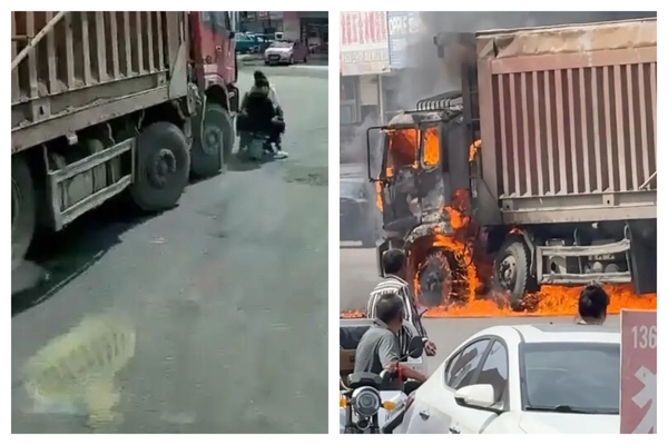 河北一輛大貨車撞到一輛電動車 致母子雙亡