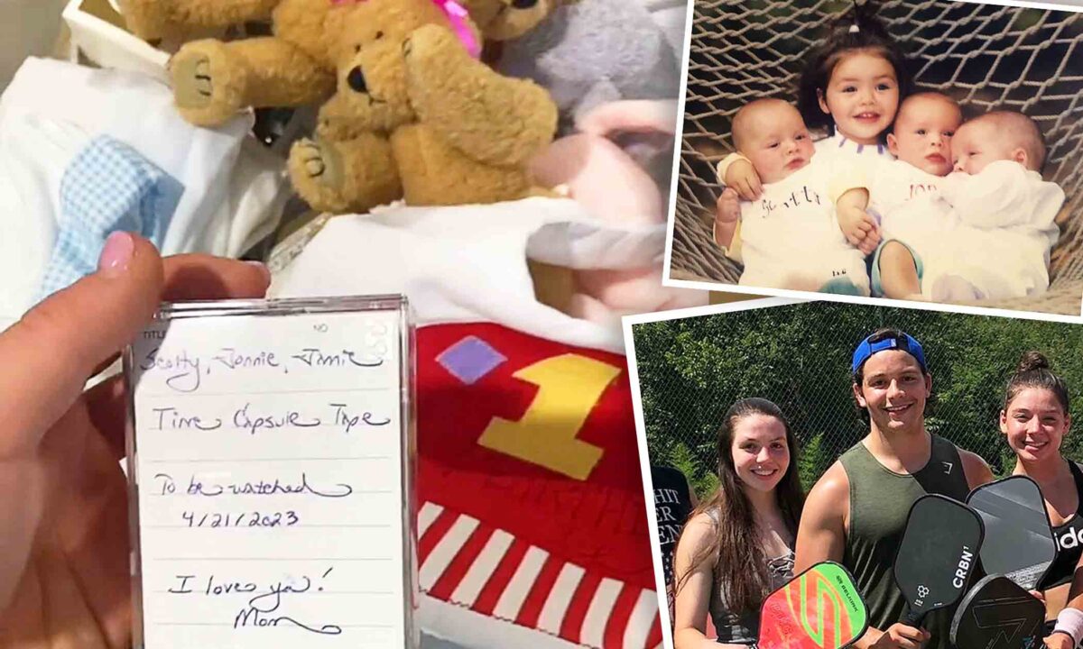 近期,美國三胞胎開啟了他們的母親多年前精心製作的時間膠囊,並與全世界分享這一特殊時刻。(Jamie Poepoe提供)