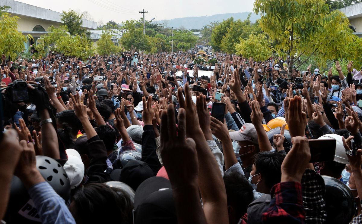 緬甸抗議局勢升級，引發全球關注。（STR/AFP via Getty Images）