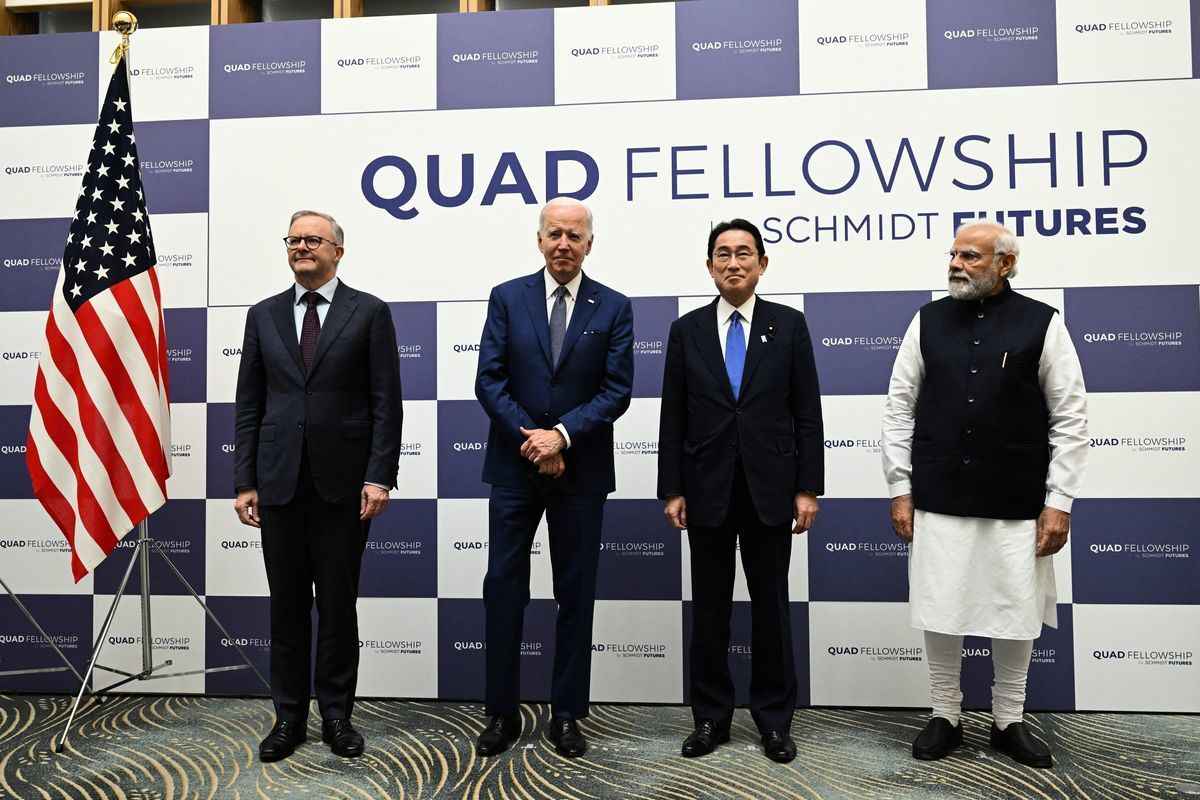 2022年5月24日，四方峰會在日本東京召開。左起為澳洲新任總理阿爾巴內塞、美國總統拜登、日本首相岸田文雄和印度總理莫迪。 （Yuichi Yamazaki/Getty Images）