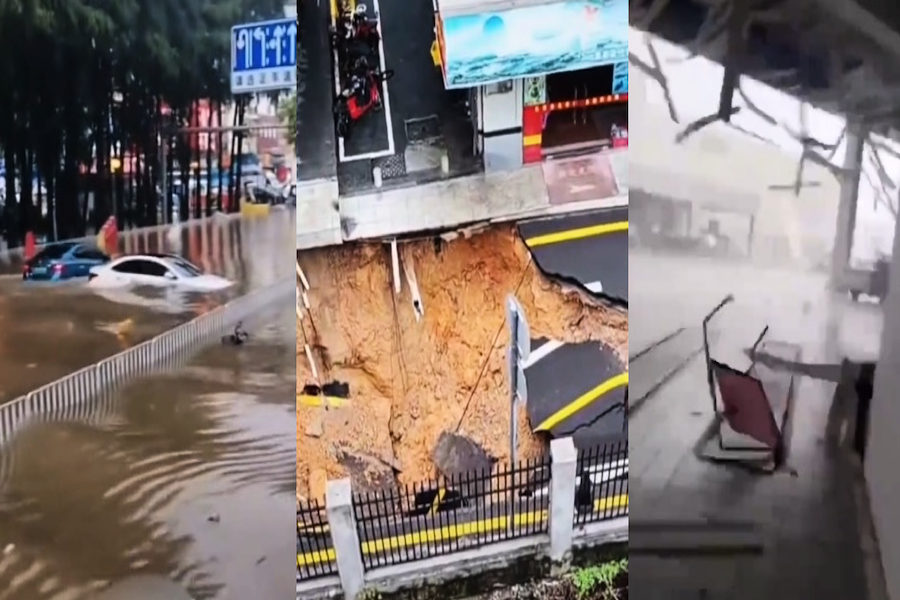 東莞多地發生水浸車被淹 深圳地面塌陷