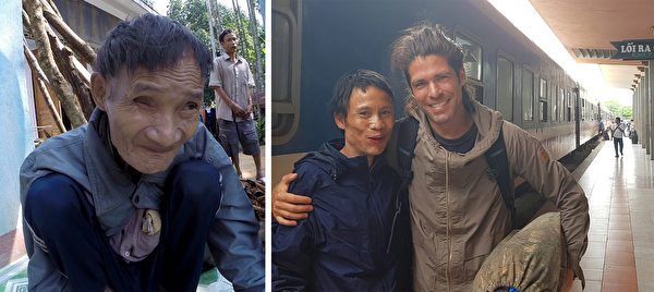 （左）朗的父親何文堂（Ho Van Thanh）；（右）朗和塞雷斯在越南的一個火車站合照。（Courtesy of Docastaway）