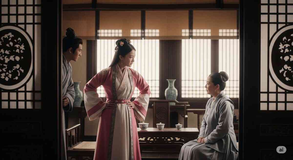 男子娶了悍妻,背著他欺負婆婆。於是,男子就生了一計,教訓妻子。(Gemini AI 製圖)