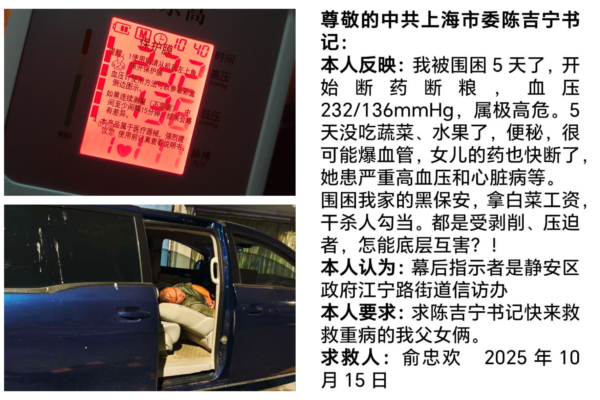 上海訪民被當局困在家中 斷糧斷藥緊急求救