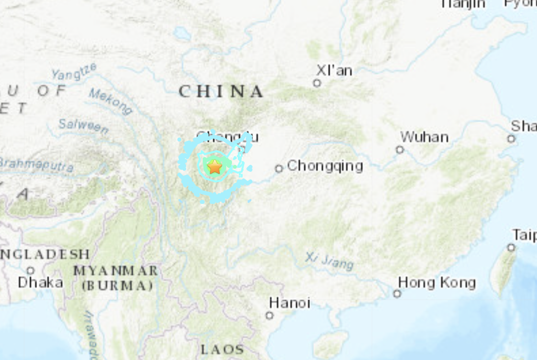 美國地質局測定，9月5日中國四川發生6.6級地震。（圖片來源：USGS）