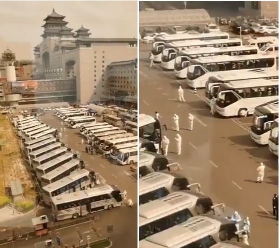 【現場影片】北京西站現數十大巴車和白衣人