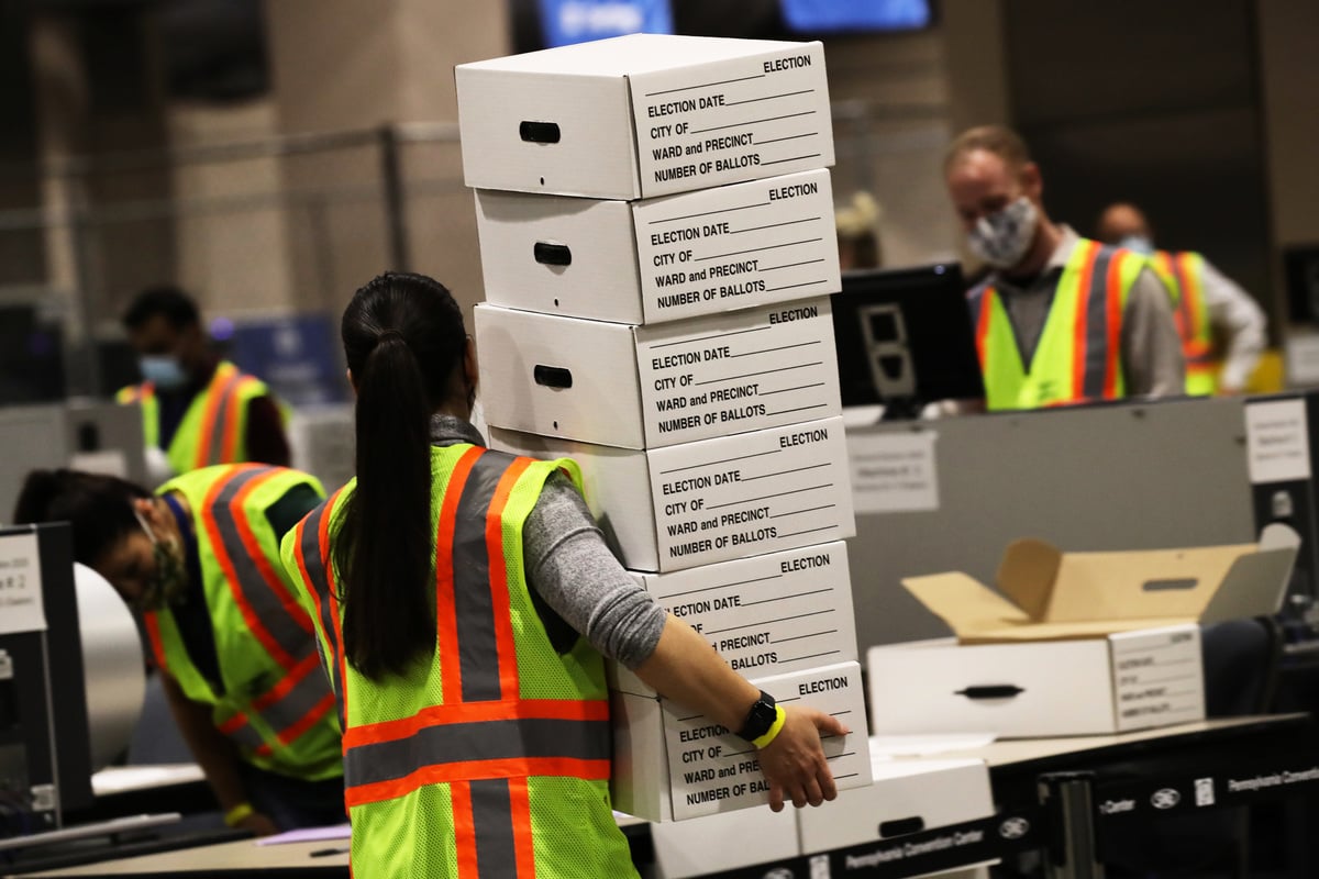 2020年11月4日，美國賓夕凡尼亞州費城，選舉工作人員正在進行計票流程。（Spencer Platt/Getty Images）