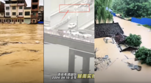 廣東罕見洪水淹沒車頂 清遠水深1.5米