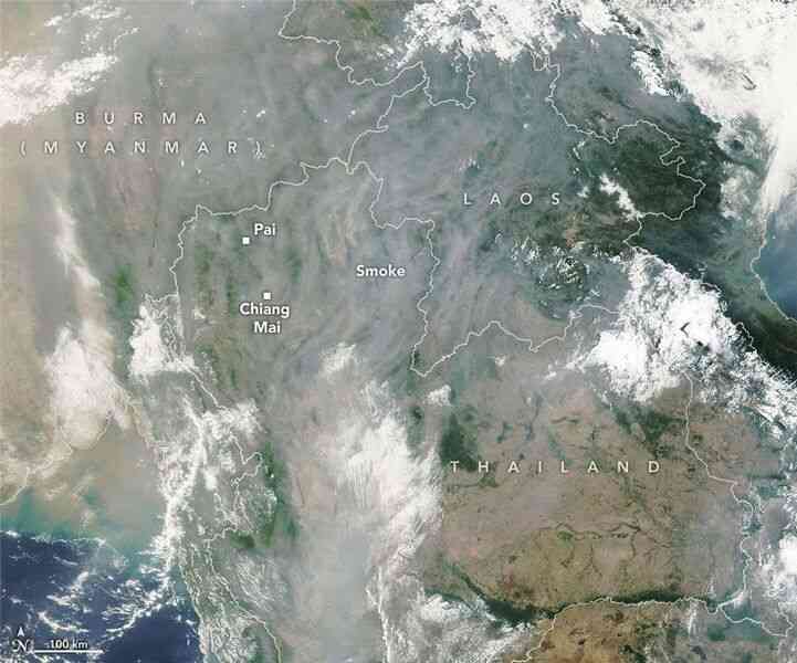NASA衛星拍到泰國北部煙霧瀰漫 美景消失
