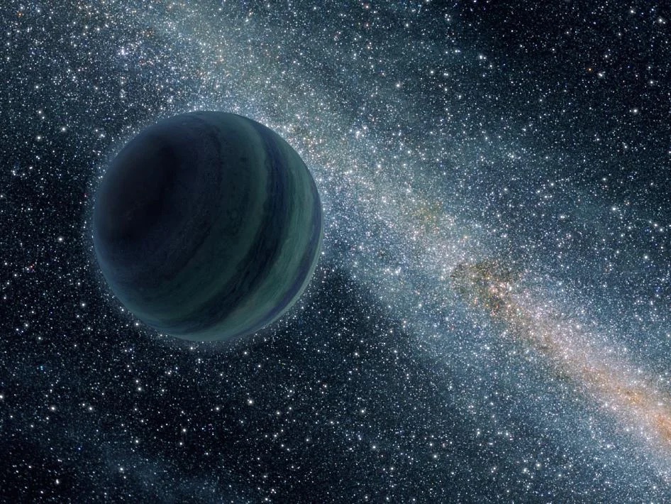 與木星大小相似、在宇宙空間中四處遊蕩的行星概念圖。（NASA）