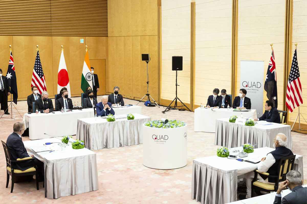 2022年5月24日，日本東京，美國總統拜登、日本首相岸田文雄、印度總理納倫德拉‧莫迪（Narendra Modi）和澳洲總理安東尼‧阿爾巴尼塞（Anthony Albanese）出席四方安全對話（QUAD）會議。（Yuichi Yamazaki/Getty Images）