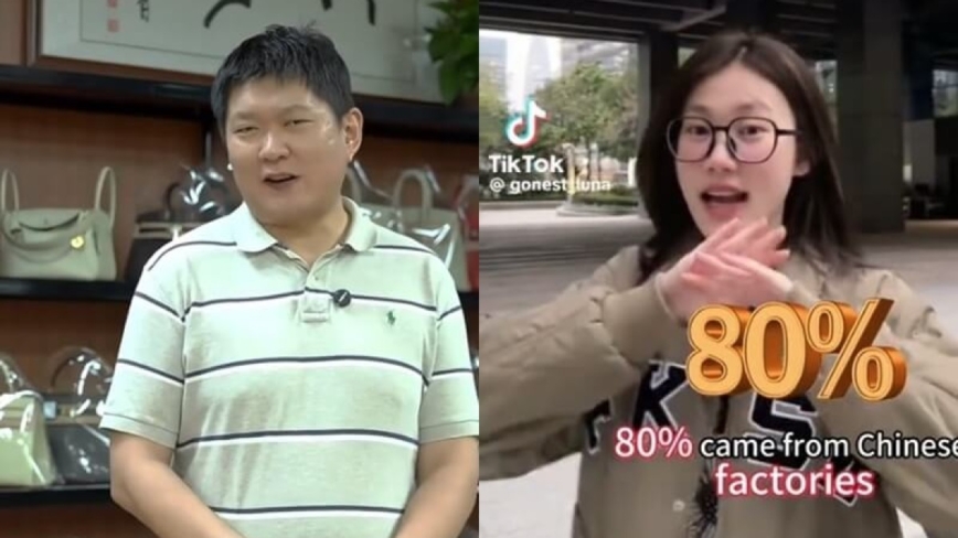 在TikTok上宣傳「向中國代工廠低價買名牌」的中國網紅。(網頁截圖)