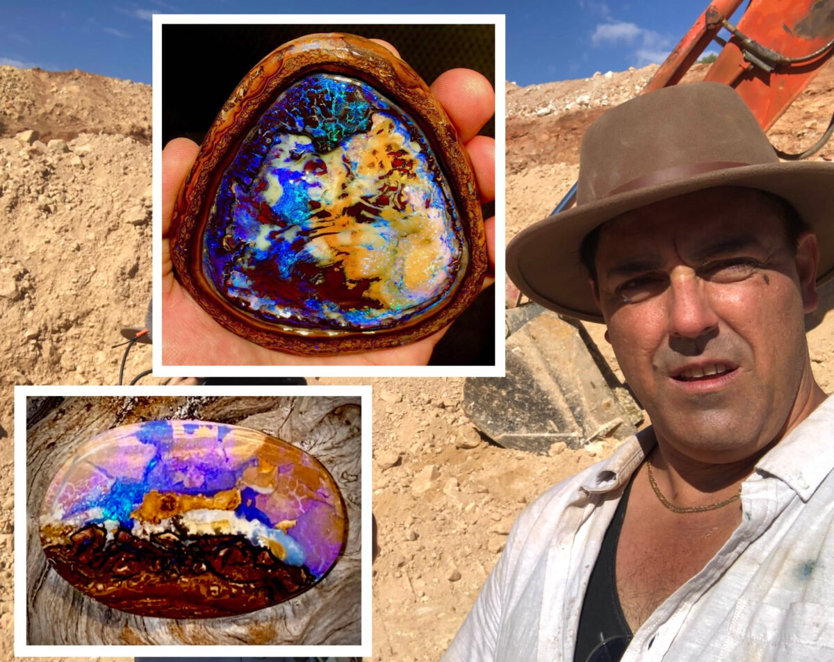 艾薩克和索菲亞近期在戶外尋寶的時候，意外挖出了數千塊色澤絢麗的珍貴蛋白石。（艾薩克提供）
