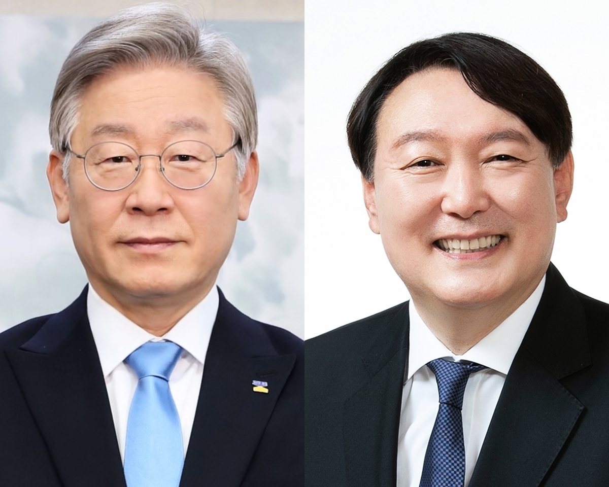 第20屆南韓總統兩強候選人：共同民主黨李在明和國民力量黨尹錫悅。（公有領域）