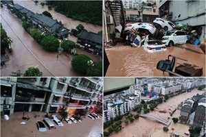 四川瀘州現強降雨 汽車像紙盒般被沖走