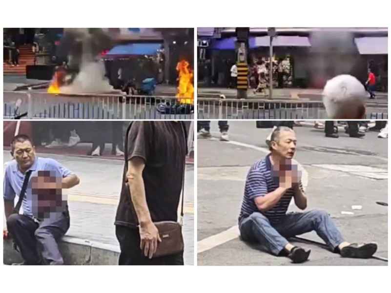 重慶一男子當街縱火斬人 再割喉企圖自殺
