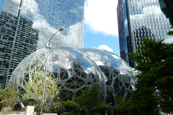 圖為亞馬遜公司在西雅圖市的一棟辦公大樓。(舜華/大紀元)