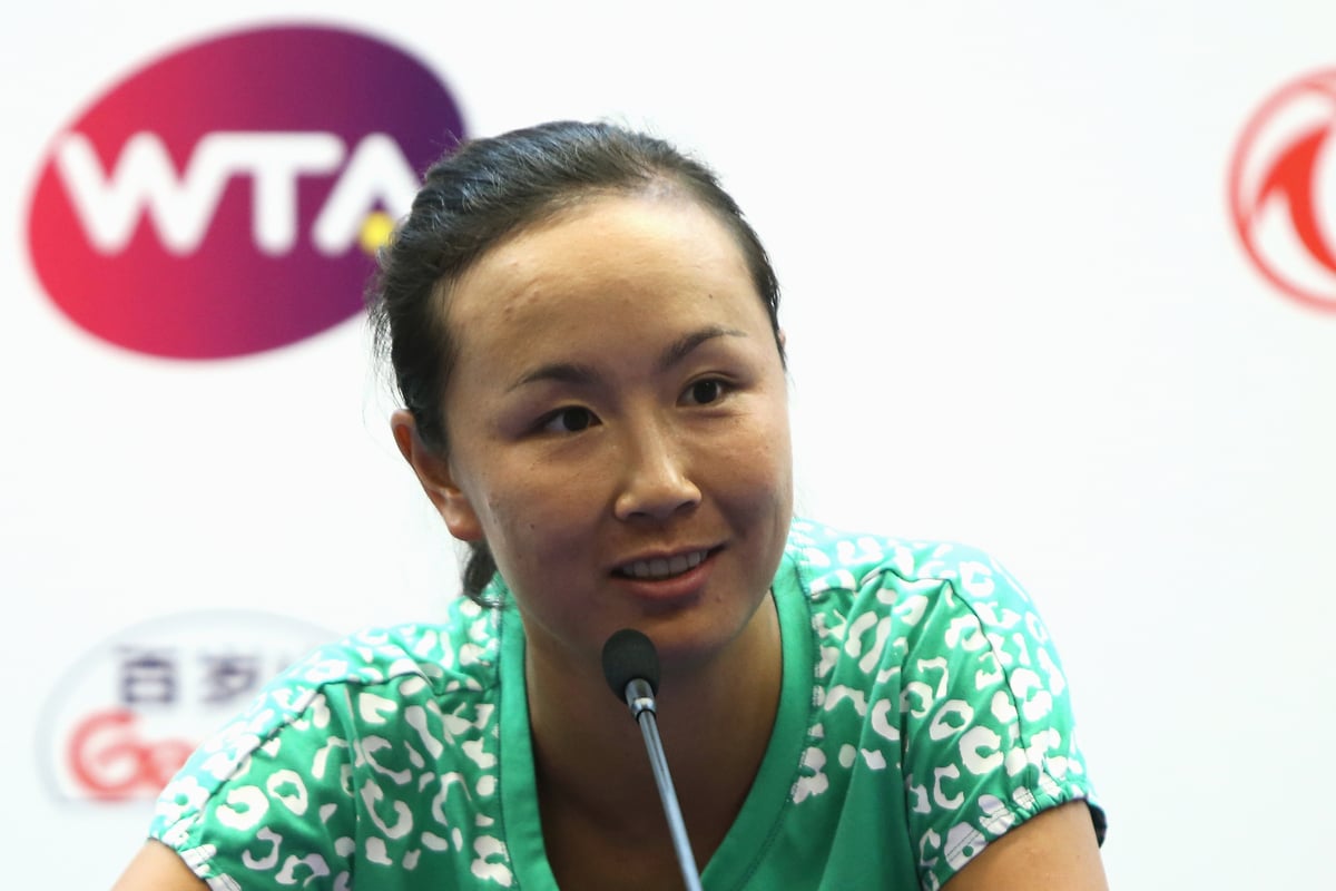 2014年9月25日，中國選手彭帥在武漢光谷國際網球中心參加2014東風汽車武漢公開賽第五天的新聞發布會。（Hong Wu/Getty Images）