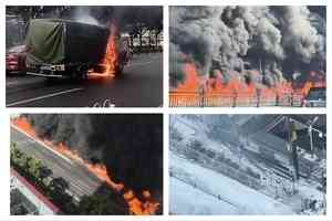 廣州街頭貨車起火 火線燒掉數十輛電動單車