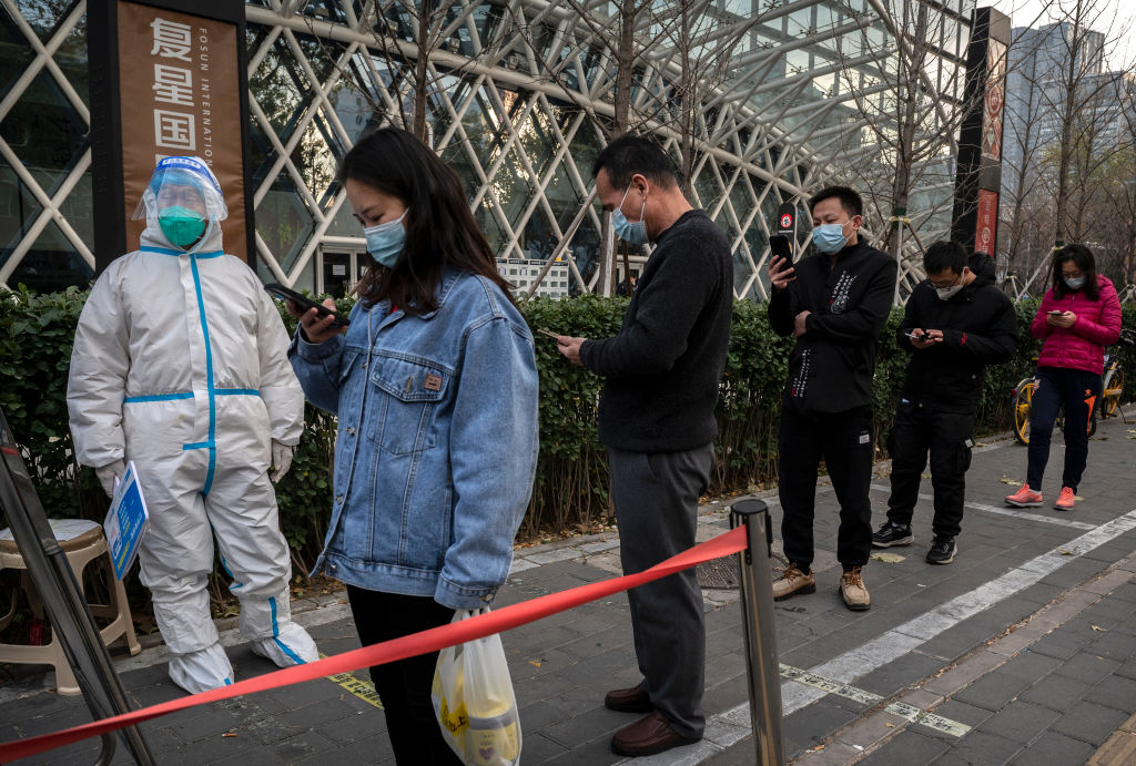 10月22日，北京的一個核酸檢測點。（Kevin Frayer/Getty Images）