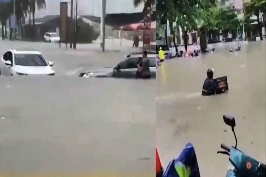 颱風「三巴」來襲 廣東湛江街頭積水成河