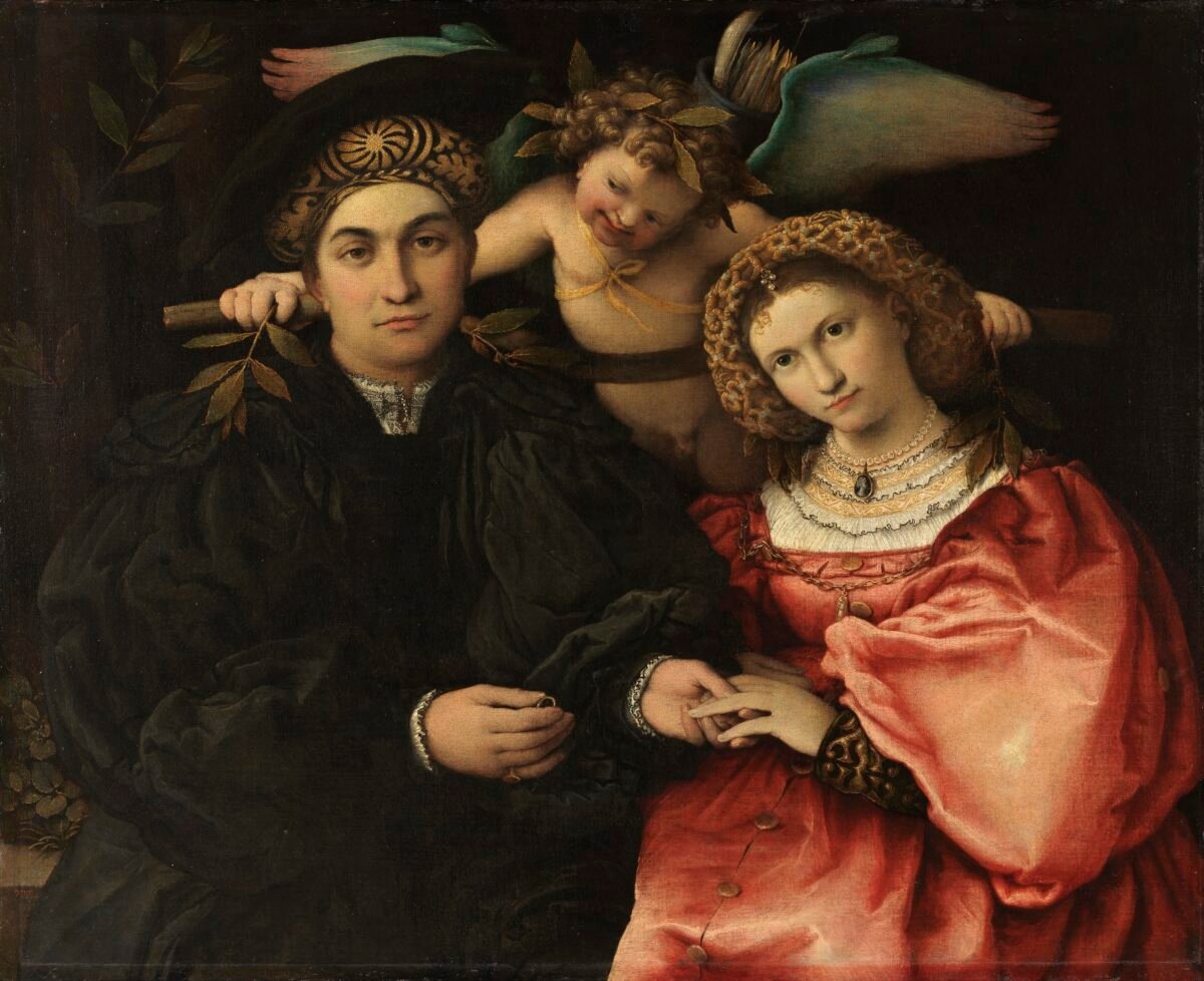 羅倫佐‧洛托（Lorenzo Lotto）的作品《馬西利奧‧卡索蒂與他的妻子法烏斯蒂娜肖像》（Marsilio Cassotti and His Wife Faustina）細部，1523年。油彩、畫布，28 x 33 1/8英吋。普拉多博物館，西班牙馬德里。（Prado Museum／普拉多博物館提供）