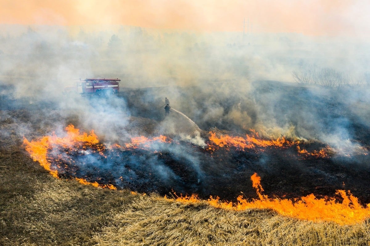 烏克蘭北部大火連燒10天，距離切爾諾貝爾核電廠遺蹟僅剩數公里。 （VOLODYMYR SHUVAYEV/AFP via Getty Images）