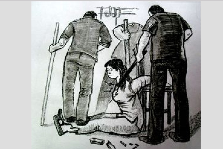 中共酷刑迫害示意圖：電棍電擊。（明慧網）