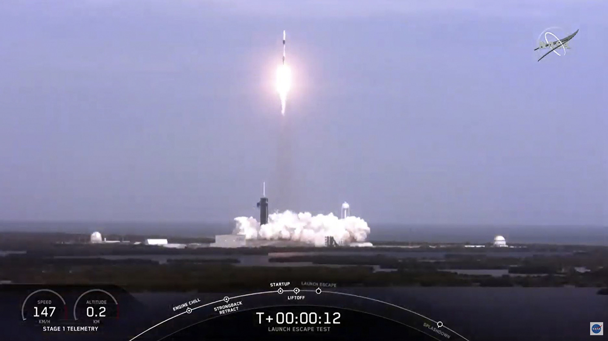  SpaceX於1月19日通過了一個載人太空艙的關鍵安全測試。（NASA TV / AFP）