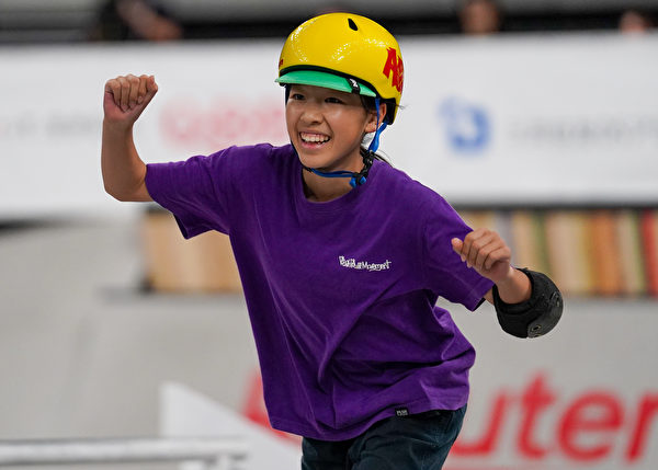 2023年5月28日,日本東京,國際滑板比賽在「有明競技場」(Ariake Arena)舉行,吉澤戀(Coco Yoshizawa)參加女子組決賽。(Christopher Jue/Getty Images)