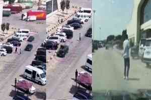 濟南高速路服務區轎車撞飛路人 驚險瞬間曝光