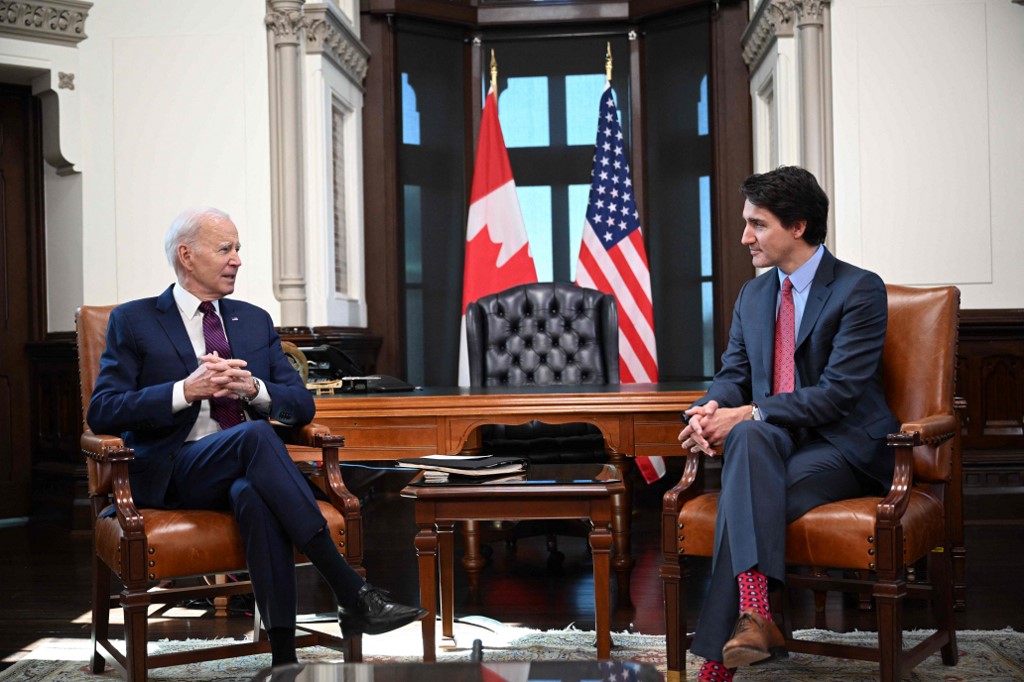 2023年3月24日，美國總統拜登和加拿大總理杜魯多在渥太華會面。（Mandel Ngan/AFP）