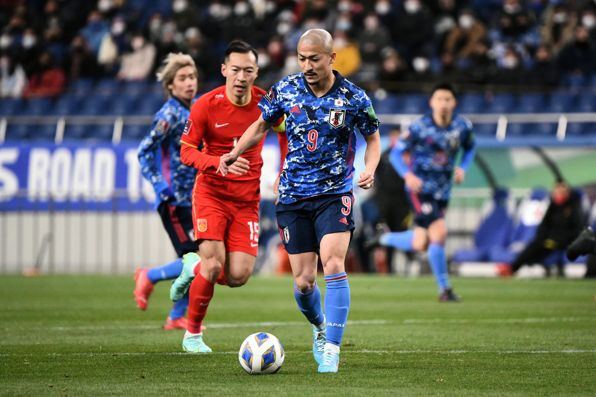  2022年1月27日，亞洲區世界盃預選賽，日本隊2:0戰勝中國隊。（Kenta Harada/Getty Images）