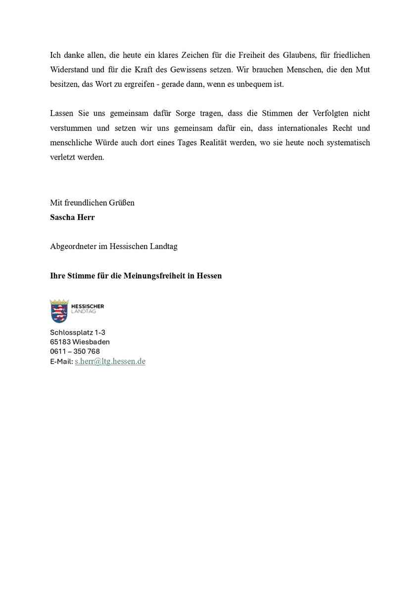 德國黑森州議員赫爾(Sascha Herr)的支持信。(大紀元)