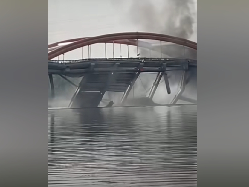 北京潮白河大橋起火 部份坍塌