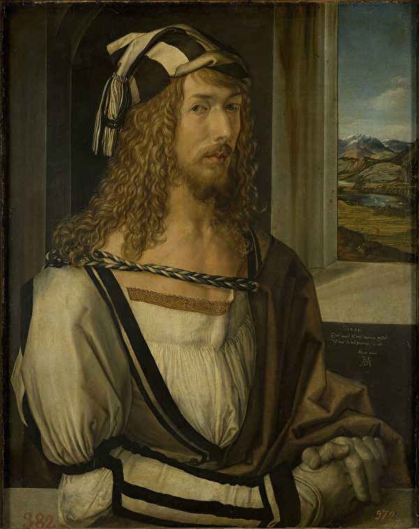 丟勒，《自畫像》（Self-portrait），1498年作，木板油畫，52×41 cm，馬德里普拉多博物館藏。（公有領域）