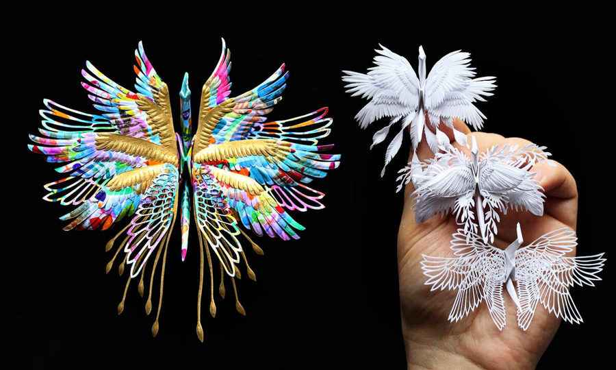藝術家創作精美千紙鶴 給人帶來光明和希望