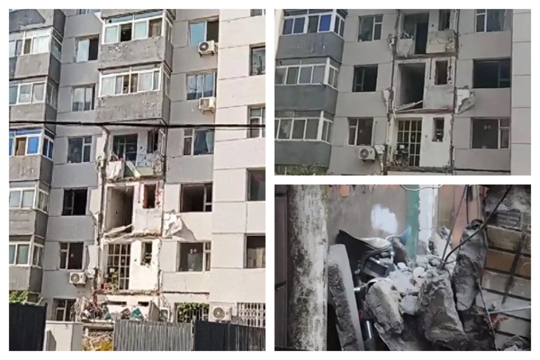 吉林遼源市一棟7層住宅樓多層陽台脫落